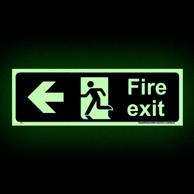 Fire exit left glow in the dark sign
